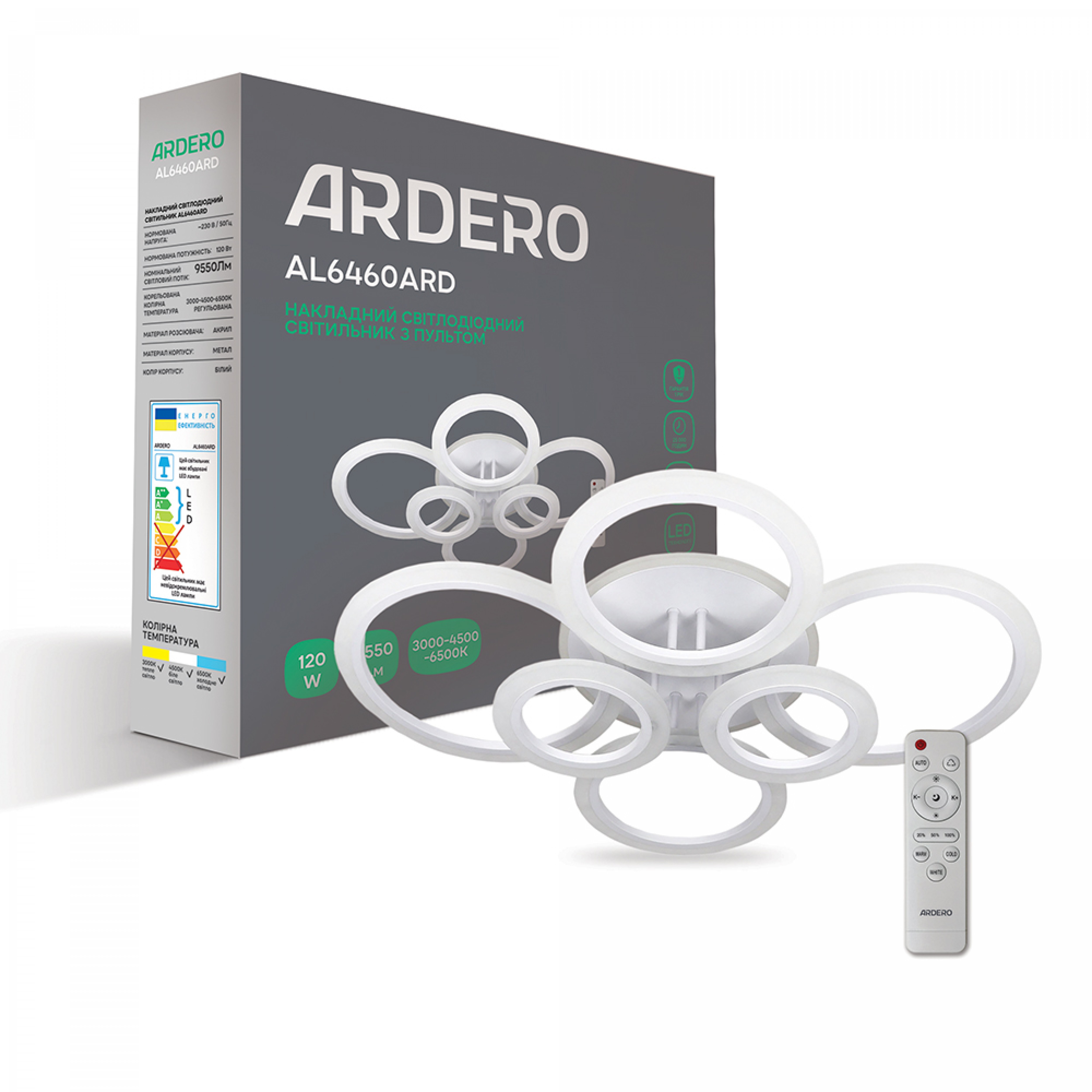 Світлодіодна накладна люстра Ardero AL6460ARD SOFT R 120Вт білий