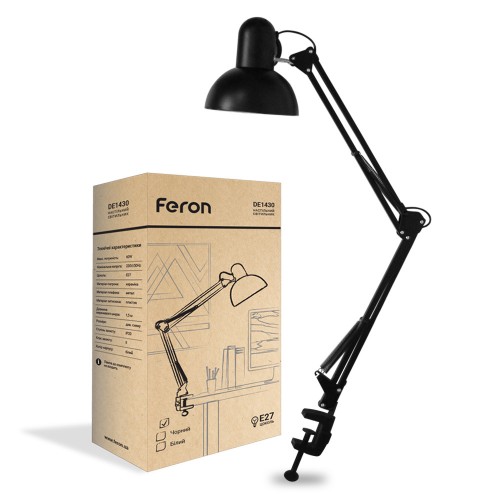 Настольный светильник Feron DE1430 на струбцине под лампу Е27