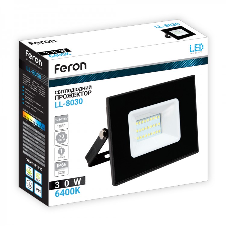 Світлодіодний прожектор Feron LL-8030 20Вт 6400K чорний