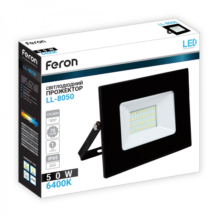 Світлодіодний прожектор Feron LL-8050 50Вт 6400K чорний