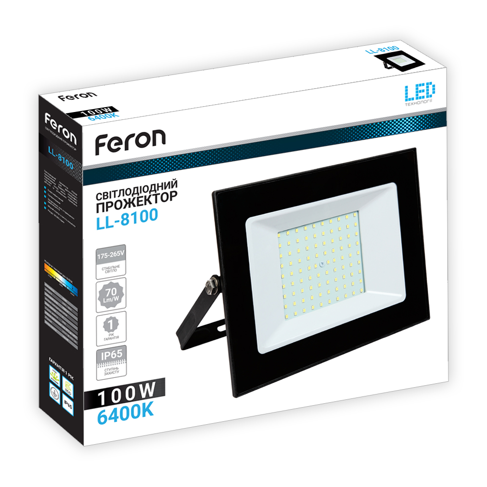 Світлодіодний прожектор Feron LL-8100 100Вт 6400K чорний